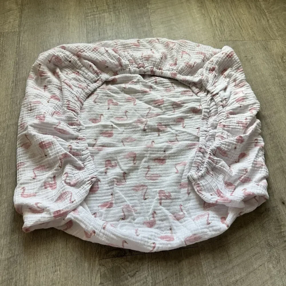 aden + anais Essentials Briar Rose Pink Swan Crib Sheet Cotton Muslin